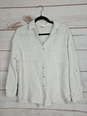 Magaschoni 100% Organic Cotton Gauze Button Down Shirt XS White